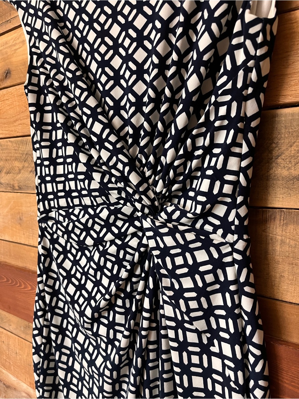 Ralph Lauren Navy & White Geometric Twist-Waist Midi Dress - Picture 3 of 7